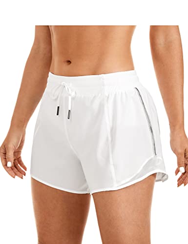 CRZ YOGA Damen Sport Shorts Gym Kurze Hose Leicht Laufshorts mit Kordelzug und Innenslip - 10cm Weiss- 4'' 38 von CRZ YOGA