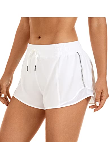 CRZ YOGA Damen Sport Shorts Kurze Hose Leicht Laufshorts mit Kordelzug und Innenslip-6cm Weiss- 2.5'' 40 von CRZ YOGA