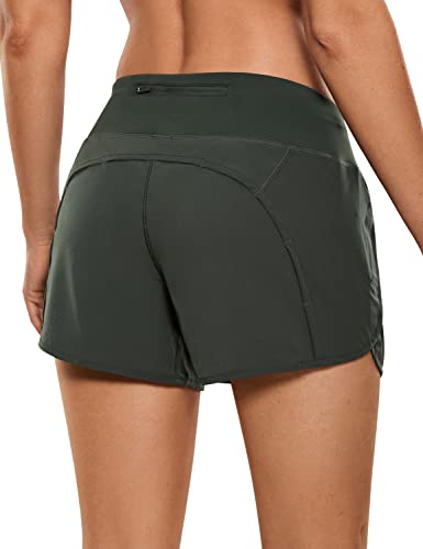 CRZ YOGA Damen 2 in 1 Sport Shorts - 10cm Sporthose Leichte Laufshorts Elastische Running Kurz Hose mit Zip Tasche Olivgrün-R403 36 von CRZ YOGA