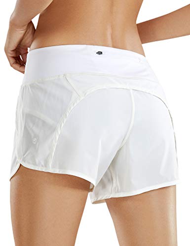 CRZ YOGA Damen 2 in 1 Sport Shorts - 10cm Sporthose Leichte Laufshorts Elastische Running Kurz Hose mit Zip Tasche Weiss-R403 40 von CRZ YOGA