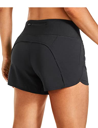 CRZ YOGA Damen 2 in 1 Sport Shorts - 10cm Sporthose Leichte Laufshorts Elastische Running Kurz Hose mit Zip Tasche Schwarz-R403 40 von CRZ YOGA