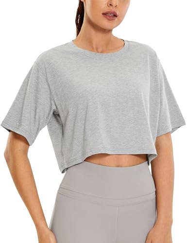 CRZ YOGA Damen Sport T-Shirt Kurzarm Sommer Fitness Crop Oberteile Crew Neck Leichte Yoga Top Atmungsaktiv Laufshirt Heather Mittelgrau 38 CRZ YOGA Damen Sport T-Shirt Kurzarm Sommer Fitness Crop Oberteile Crew Neck Leichte Yoga Top Atmungsaktiv Laufshirt Heather Mittelgrau 38 von CRZ YOGA
