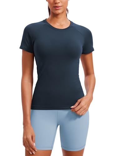 CRZ YOGA Damen Sport T-Shirt Nahtlos Atmungsaktiv Shirts Sportshirt Laufshirt Gym Workout Kurzarm Shirt Dämmerungsblau 34 CRZ YOGA Damen Sport T-Shirt Nahtlos Atmungsaktiv Shirts Sportshirt Laufshirt Gym Workout Kurzarm Shirt Dämmerungsblau 34 von CRZ YOGA