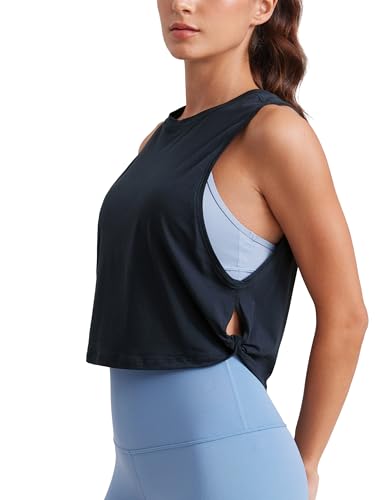 CRZ YOGA Damen Sport Tank Top Ärmelloses Leichte Fitness Crop Top Sommer Yoga Shirt Lässig Oberteile Sporttop Echte Marine 38 von CRZ YOGA