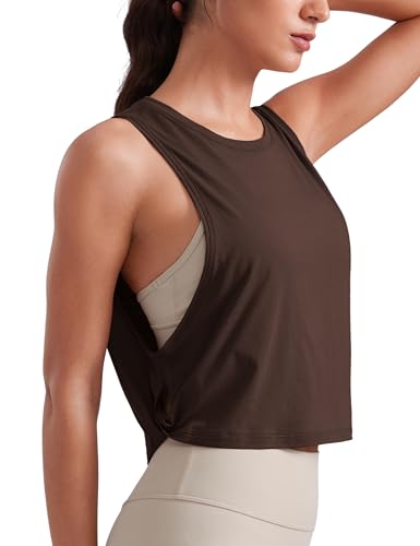 CRZ YOGA Damen Sport Tank Top Ärmelloses Leichte Fitness Crop Top Sommer Yoga Shirt Lässig Oberteile Sporttop Heißes Fudge-Brown 34 von CRZ YOGA