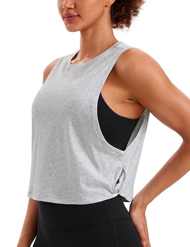 CRZ YOGA Damen Sport Tank Top Ärmelloses Leichte Fitness Crop Top Sommer Yoga Shirt Lässig Oberteile Sporttop Hellgrau Heidekraut 40 von CRZ YOGA