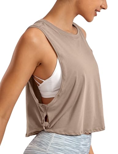 CRZ YOGA Damen Sport Tank Top Ärmelloses Leichte Fitness Crop Top Sommer Yoga Shirt Lässig Oberteile Sporttop Mörtelfarbe 38 von CRZ YOGA
