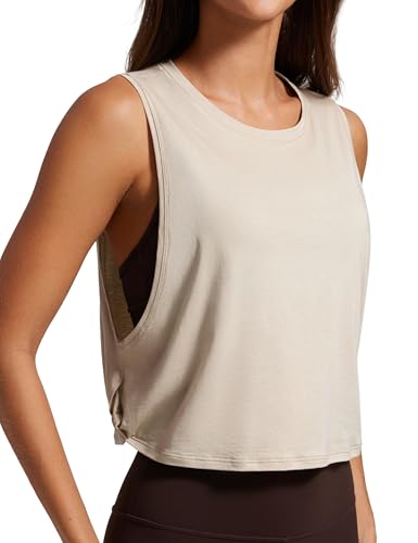 CRZ YOGA Damen Sport Tank Top Ärmelloses Leichte Fitness Crop Top Sommer Yoga Shirt Lässig Oberteile Sporttop Mojave-Braun 42 von CRZ YOGA