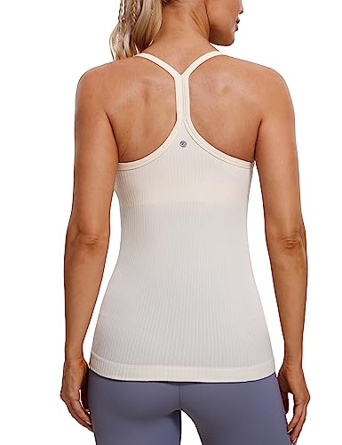 CRZ YOGA Damen Sport Tank Top Racerback Ärmelloses Shirt Sommer Leichte Yoga Tops Elastische Fitness Oberteile Weiße Aprikose 40 von CRZ YOGA