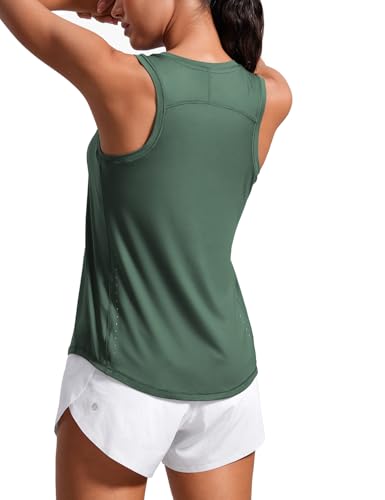 CRZ YOGA Damen Sport Tank Top Racerback Ärmelloses Yoga Oberteile Sommer Fitness Tops Gym Leichte Sporttop Graphitgrün 38 von CRZ YOGA