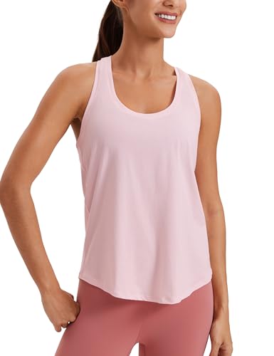 CRZ YOGA Damen Sport Tank Top Racerback Fitness Gym Top Baumwolle Oberteile Locker Atmungsaktiv Ärmellos Tops Erdbeerrosa 36 von CRZ YOGA
