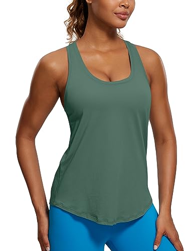 CRZ YOGA Damen Sport Tank Top Racerback Fitness Gym Top Baumwolle Oberteile Locker Atmungsaktiv Ärmellos Tops Graphitgrün 38 von CRZ YOGA