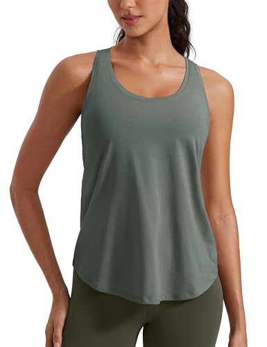 CRZ YOGA Damen Sport Tank Top Racerback Fitness Gym Top Baumwolle Oberteile Locker Atmungsaktiv Ärmellos Tops Grauer Salbei 36 von CRZ YOGA
