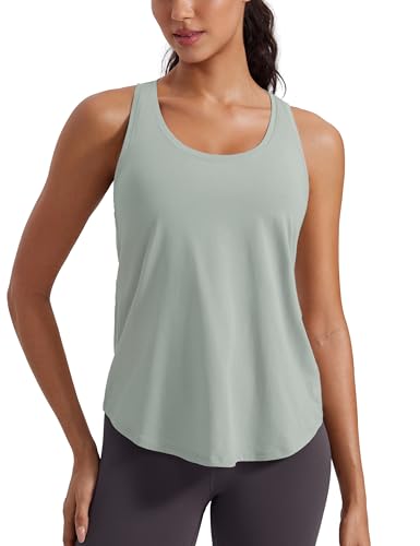 CRZ YOGA Damen Sport Tank Top Racerback Fitness Gym Top Baumwolle Oberteile Locker Atmungsaktiv Ärmellos Tops Jade Gray 36 von CRZ YOGA