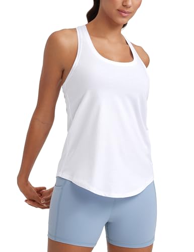 CRZ YOGA Damen Sport Tank Top Racerback Fitness Gym Top Baumwolle Oberteile Locker Atmungsaktiv Ärmellos Tops Weiss 44 von CRZ YOGA