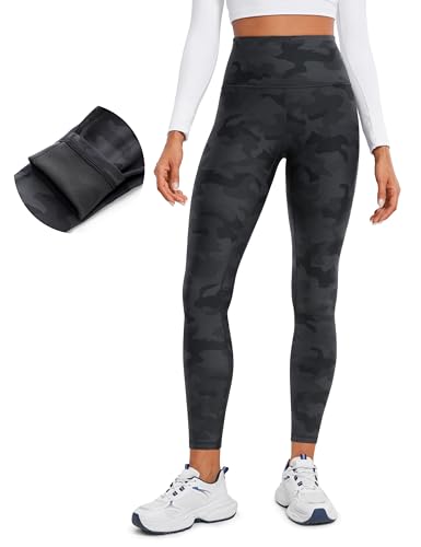 CRZ YOGA Damen Sport Thermo Leggings - 64cm Winter Warme Sports Yoga Leggins High Waist Fleece Thermal Sportleggins Dunkelgraue Tarnung 40 von CRZ YOGA