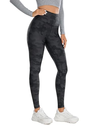 CRZ YOGA Damen Sport Thermo Leggings Winter Warme Sports Yoga Leggins High Waist Fleece Thermal Sportleggins - 71cm Dunkelgraue Tarnung 40 von CRZ YOGA