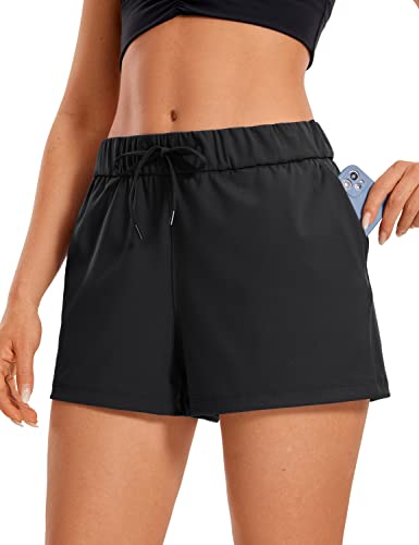 CRZ YOGA Damen Running Sporthose Laufshorts Relaxed Fit Mittelhohe Shorts mit Tasche - 6cm Schwarz 40 von CRZ YOGA