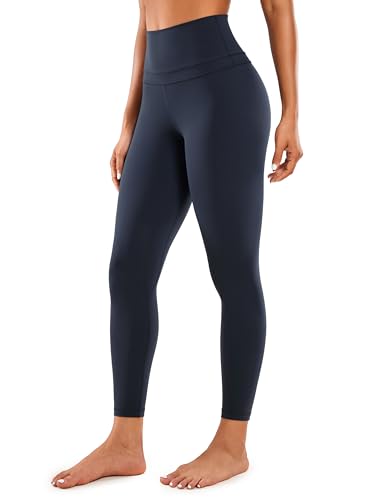 CRZ YOGA Damen Naked Feeling Sport Leggings High Wasit Sporthose Yogahose Blickdicht Lange Yoga Leggins - 64cm Marine 36 von CRZ YOGA