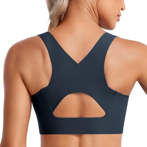 CRZ YOGA Damen Starker Halt Sport BH Gepolstert Ohne Bügel Racerback Sports Bra Fitness Lauf Gym Bustier Crop Top Echte Marine 40 von CRZ YOGA