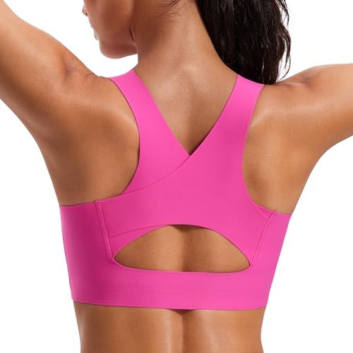 CRZ YOGA Damen Starker Halt Sport BH Gepolstert Ohne Bügel Racerback Sports Bra Fitness Lauf Gym Bustier Crop Top Hibiskus-Purpur 38 von CRZ YOGA