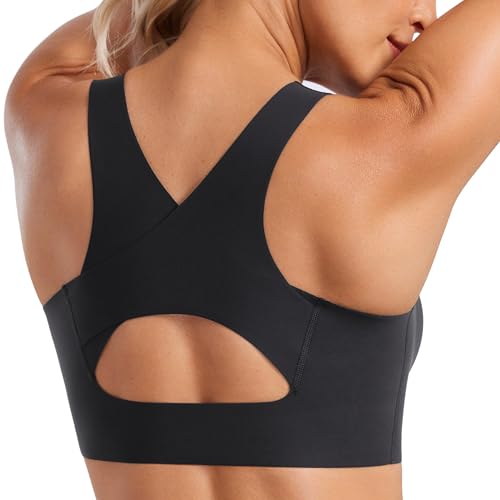 CRZ YOGA Damen Starker Halt Sport BH Gepolstert Ohne Bügel Racerback Sports Bra Fitness Lauf Gym Bustier Crop Top Schwarz 36 von CRZ YOGA