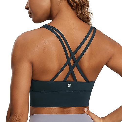 CRZ YOGA Damen Strappy Longline Sport BH - Ohne Bügel Gepolstert Sports Bra Yoga Workout Fitness Crop Top Echte Marine 38 von CRZ YOGA