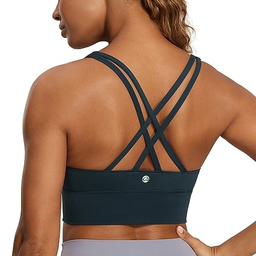 CRZ YOGA Damen Strappy Longline Sport BH - Ohne Bügel Gepolstert Sports Bra Yoga Workout Fitness Crop Top Echte Marine 44 von CRZ YOGA