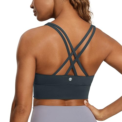 CRZ YOGA Damen Strappy Longline Sport BH - Ohne Bügel Gepolstert Sports Bra Yoga Workout Fitness Crop Top Melanit 40 von CRZ YOGA