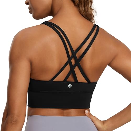 CRZ YOGA Damen Strappy Longline Sport BH - Ohne Bügel Gepolstert Sports Bra Yoga Workout Fitness Crop Top Schwarz 36 von CRZ YOGA