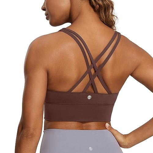 CRZ YOGA Damen Strappy Longline Sport BH - Ohne Bügel Gepolstert Sports Bra Yoga Workout Fitness Crop Top Taupe 34 von CRZ YOGA