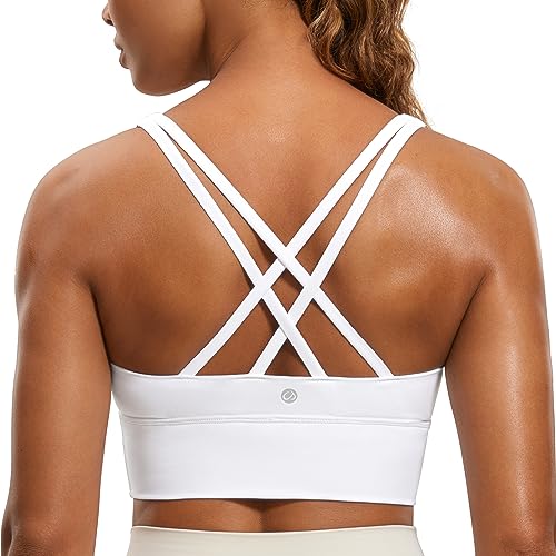 CRZ YOGA Damen Strappy Longline Sport BH - Ohne Bügel Gepolstert Sports Bra Yoga Workout Fitness Crop Top Weiss 34 von CRZ YOGA