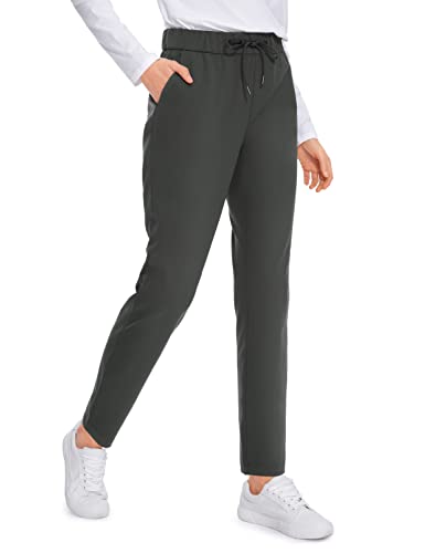 CRZ YOGA Damen Stretch Lang Freizeithose Jogginghose Casual Sweathose mit Tunnelzug - 74cm Olivgrün 40 von CRZ YOGA