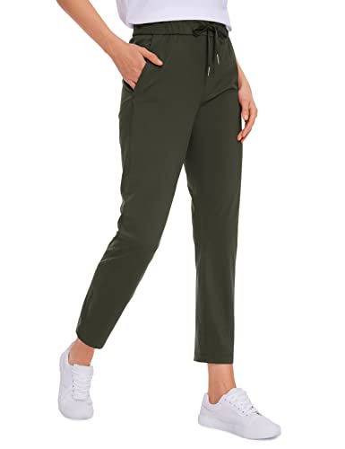 CRZ YOGA Damen Sweathose Taschen Sporthose Leichte Atmungsaktive Jogginghose Lang Hose mit Tunnelzug - 70cm Olivgrun 36 von CRZ YOGA