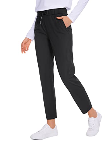 CRZ YOGA Damen Sweathose Taschen Sporthose Leichte Atmungsaktive Jogginghose Lang Hose mit Tunnelzug - 70cm Schwarz 44 von CRZ YOGA