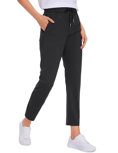 CRZ YOGA Damen Jogginghose Stretch Sweathose Sporthose Leichte Atmungsaktive Freizeithose Lang Hose mit Taschen - 69cm Schwarz 44 von CRZ YOGA