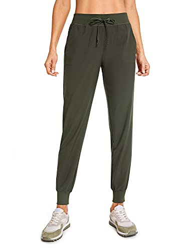 CRZ YOGA Damen Workout Jogginghose Leichte Sporthose Sport Wandern Sweathose Freizeithose mit Taschen - 70cm Dunkle Olive 36 von CRZ YOGA