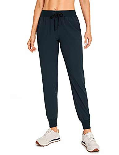 CRZ YOGA Damen Workout Jogginghose Leichte Sporthose Sport Wandern Sweathose Freizeithose mit Taschen - 70cm Tinte Blau 38 von CRZ YOGA