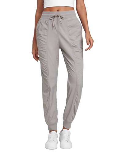 CRZ YOGA Damen Leicht Workout Jogger Sporthose Hohe Taille Outdoor Running Lässig Trainingshose mit Kordelzug und Taschen - 72cm Dunkles Chrom 44 von CRZ YOGA