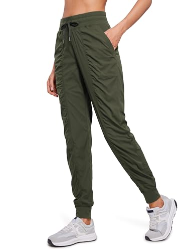 CRZ YOGA Damen Leicht Workout Jogger Sporthose Hohe Taille Outdoor Running Lässig Trainingshose mit Kordelzug und Taschen - 72cm Olivgrün 42 von CRZ YOGA