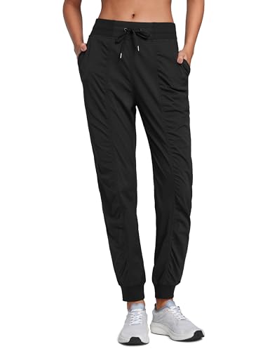 CRZ YOGA Damen Tapered Jogginghose Reisen Falten Sporthose Freizeithose Jogger Hosen mit Kordelzug und Taschen - 72cm Schwarz 40 von CRZ YOGA