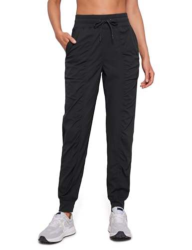 CRZ YOGA Damen Tapered Jogginghose Reisen Falten Sporthose Freizeithose Jogger Hosen mit Kordelzug und Taschen - 72cm Schwarz 44 von CRZ YOGA