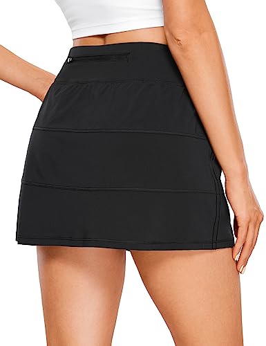 CRZ YOGA Damen Tennisrock Hosenrock Sport Rock mit Innenhose Leichte Taschen Tennis Skort Sportrock High Waist Golfrock Schwarz 38 von CRZ YOGA