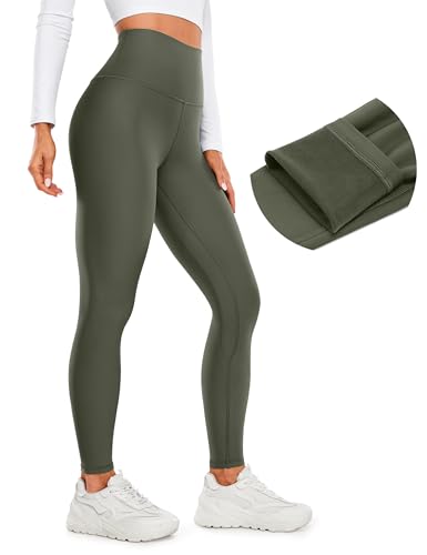 CRZ YOGA Damen Sport Thermo Leggings Winter Warme Leggins High Waist Fleece Sportleggins Thermoleggings - 71cm Olivgrun 40 von CRZ YOGA