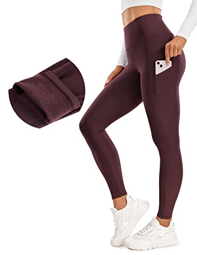 CRZ YOGA Damen Thermo Leggings mit Taschen High Waist Fleece Sport Yoga Leggins Warm Sporthose - 71cm Hellviolett 40 von CRZ YOGA