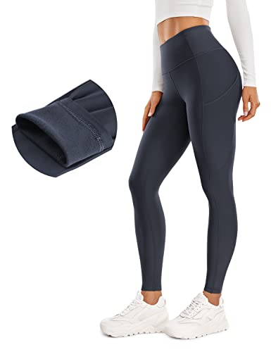 CRZ YOGA Damen Thermo Leggings mit Taschen Winter High Waist Fleece Sportleggins Yoga Leggins Warm Thermal Sporthose - 71cm Marine 42 von CRZ YOGA