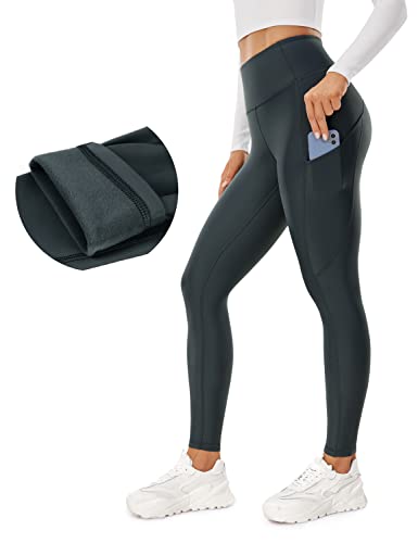 CRZ YOGA Damen Thermo Leggings mit Taschen High Waist Fleece Sport Yoga Leggins Warm Sporthose - 71cm Melanit 38 von CRZ YOGA