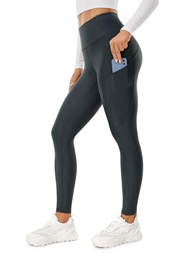 CRZ YOGA Damen Thermo Leggings mit Taschen Winter High Waist Fleece Sportleggins Yoga Leggins Warm Thermal Sporthose - 71cm Melanit 38 von CRZ YOGA