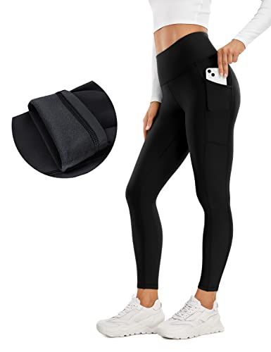 CRZ YOGA Damen Thermo Leggings mit Taschen High Waist Fleece Sport Yoga Leggins Warm Sporthose - 64cm Schwarz 40 von CRZ YOGA