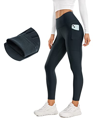 CRZ YOGA Damen Thermo Leggings mit Taschen High Waist Fleece Sport Yoga Leggins Warm Sporthose - 64cm Echte Marine 36 von CRZ YOGA